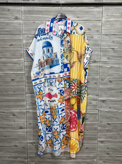 Mediterranean Print Dress - One Size