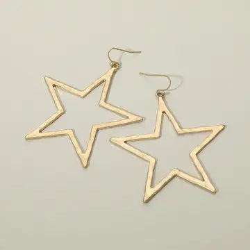 Gold Hammered Star Dangle Earrings