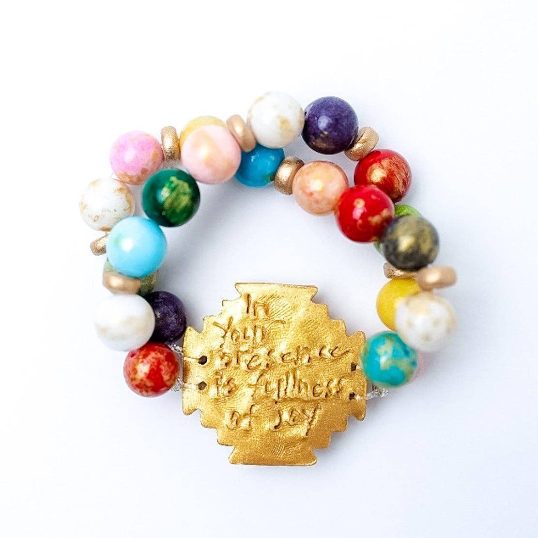 Multicolored Jade Bracelet w/ Jerusalem Cross