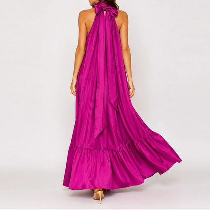 Pink Satin Halter Maxi Dress