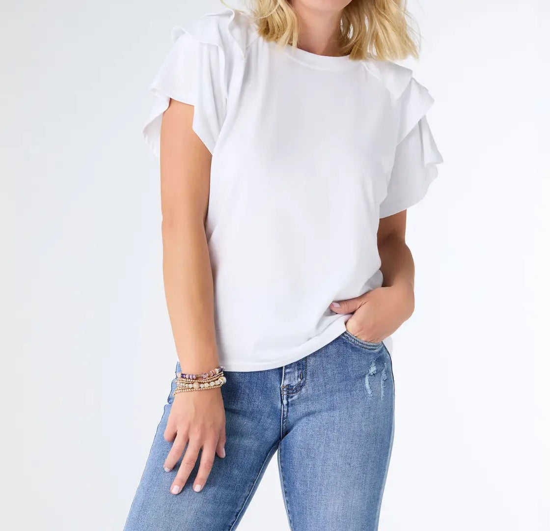 White Ruffle Sleeve Top