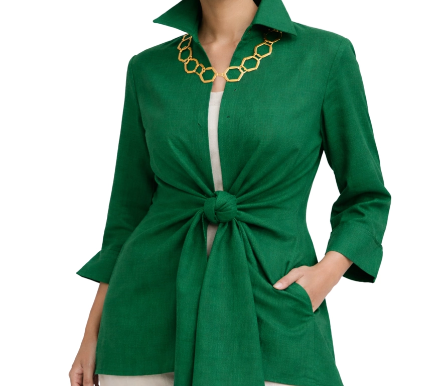 Green Linen Tie Front Jacket 4-Way
