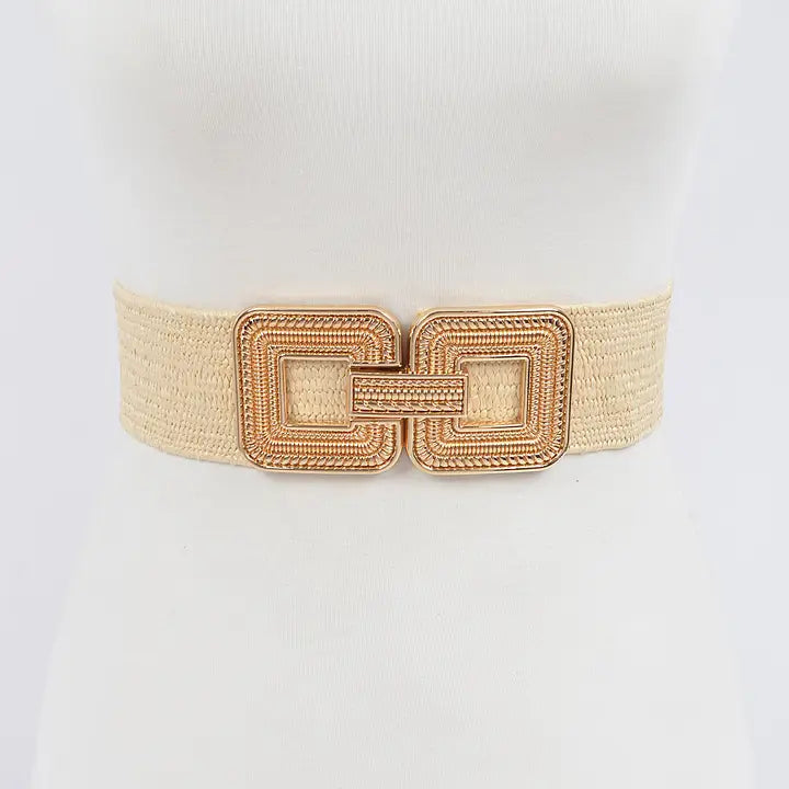 Beige Metal Buckle Stretch Belt