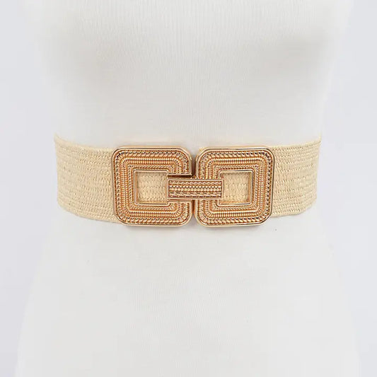 Beige Metal Buckle Stretch Belt