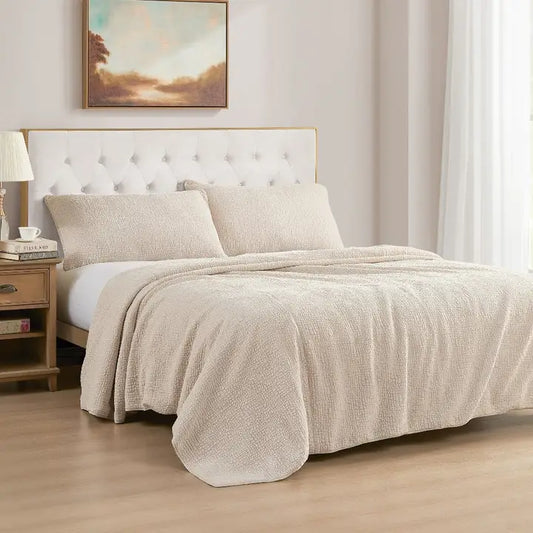 Beige Textured King Quilt Set
