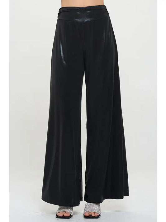 Black Metallic Pants w/Elastic Waist