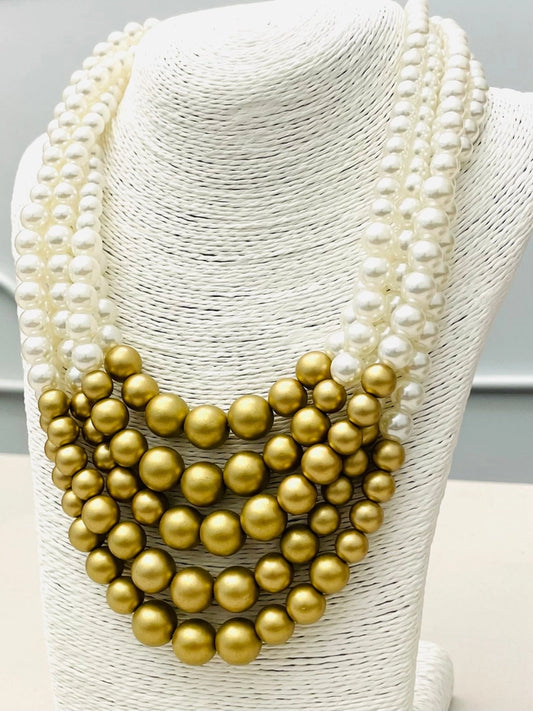 White & Gold Pearl Strand Necklace