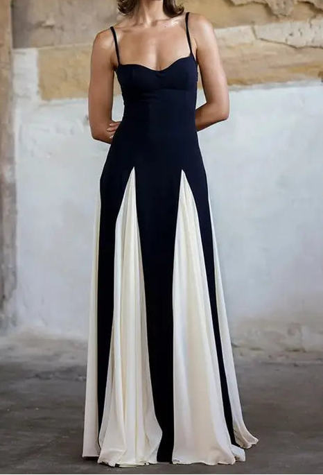 Black & White Spaghetti Strap Maxi Dress