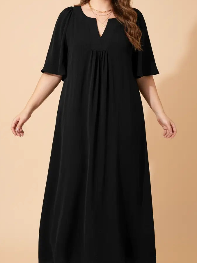 Black Plus Size Notched Neck Dress