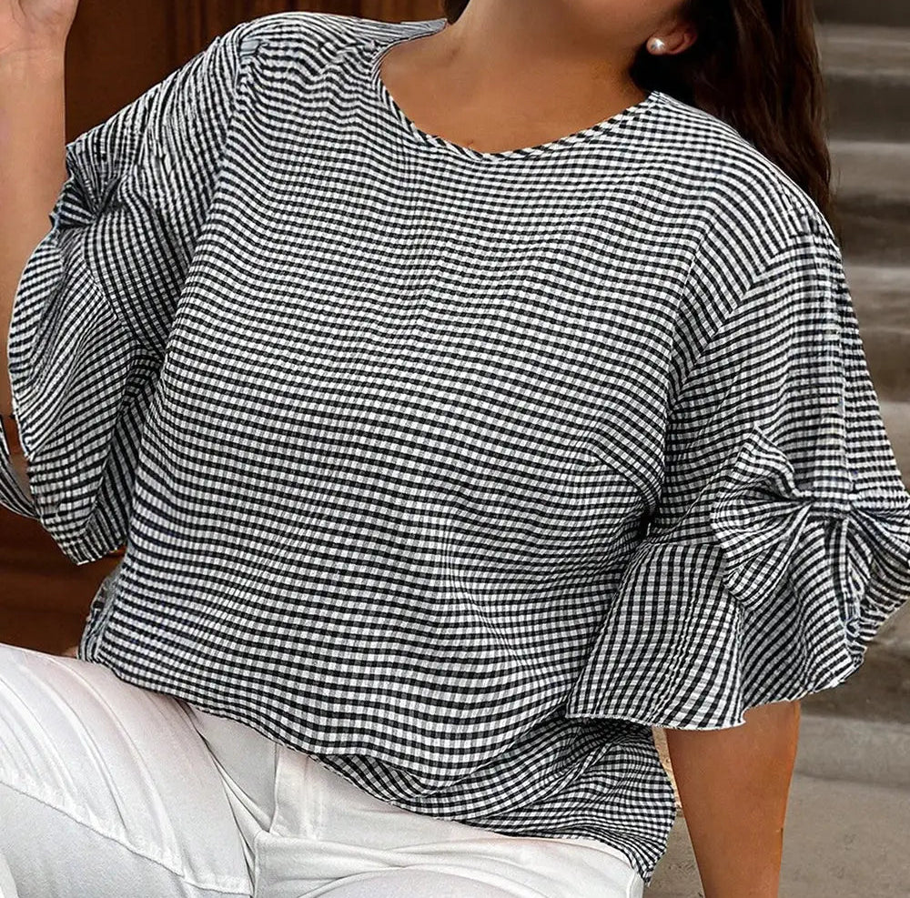 Black Gingham Plus Size Top