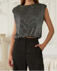 Black Metallic Sleeveless Top