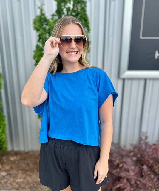 Blue Cotton Open Back Top