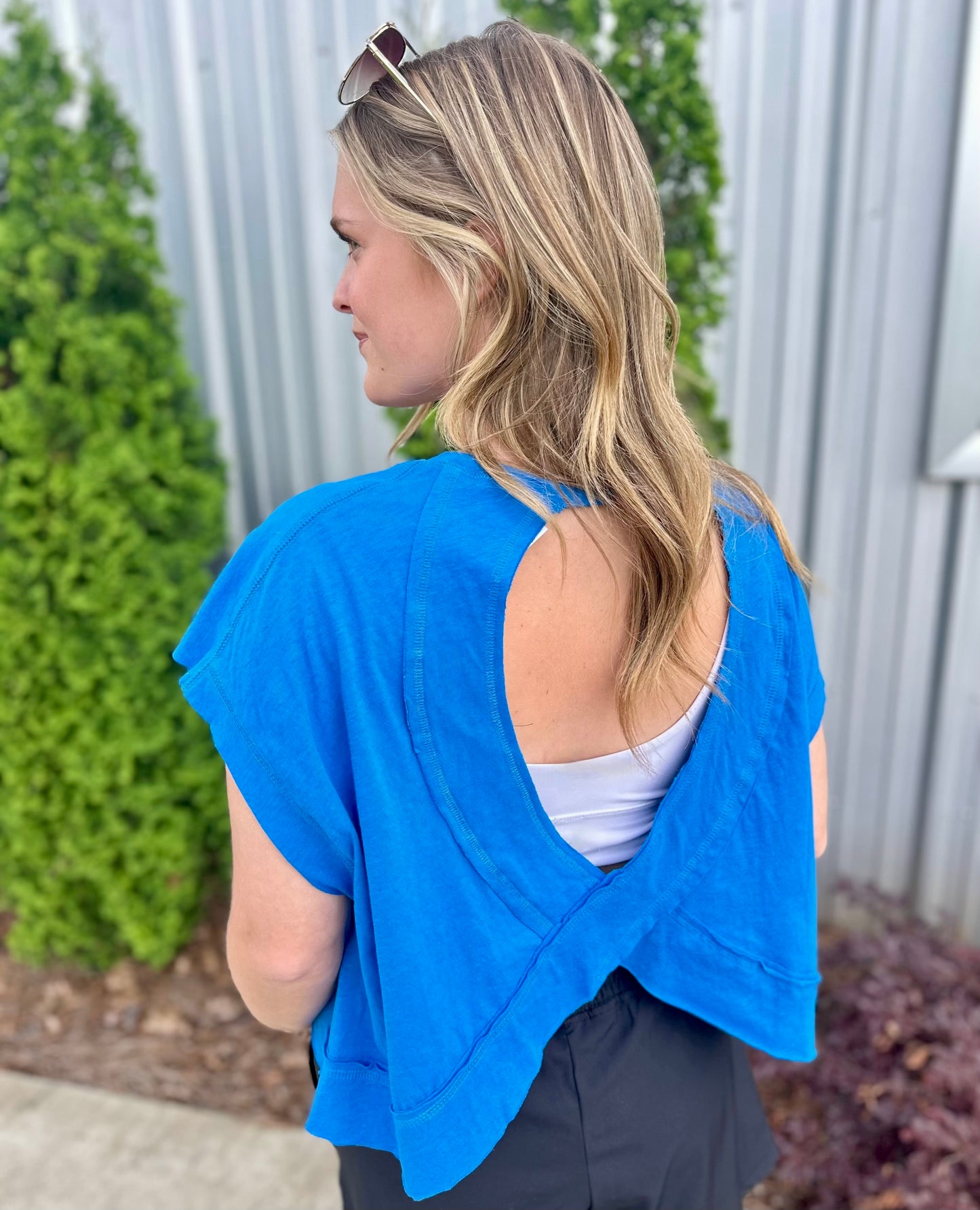 Blue Cotton Open Back Top