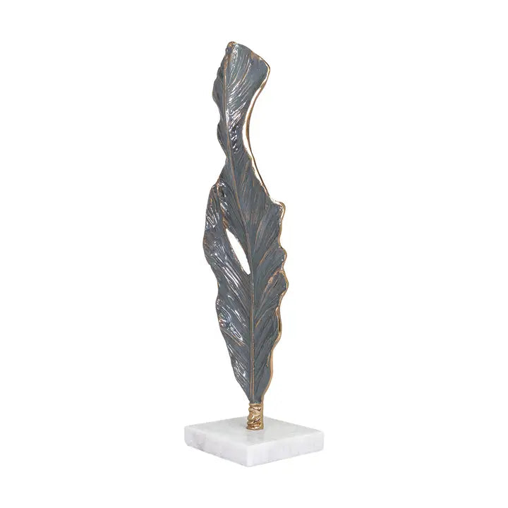 Blue Leaf Sculpture on Marble Base