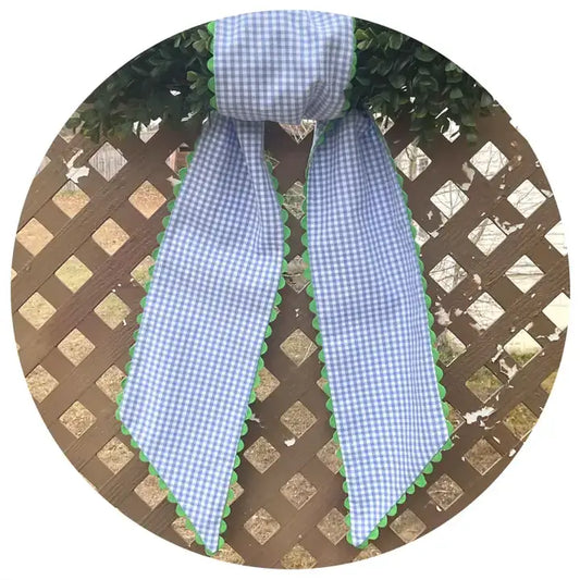 54" Blue Gingham Sash w/Green Border