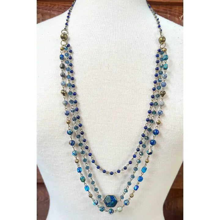 Blue Layered Beaded Necklace