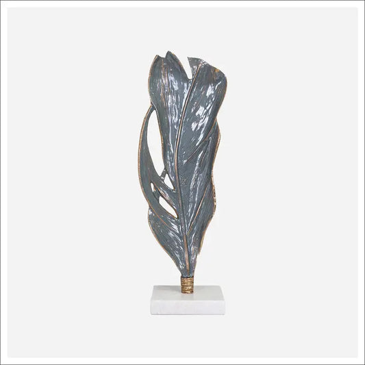 Blue Leaf Sculpture on Marble Base