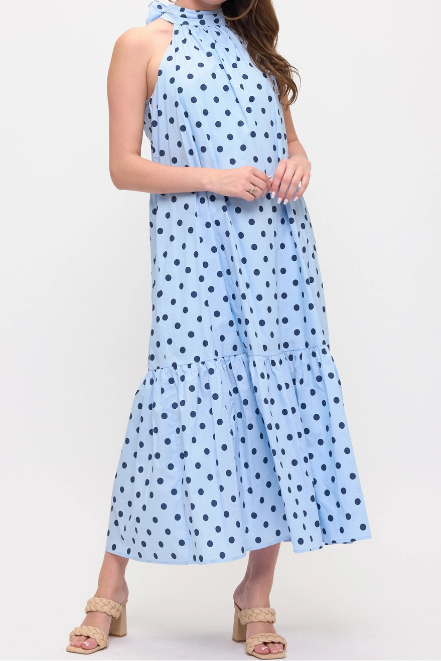 Blue Polka Dot Maxi Dress