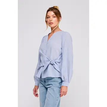 Blue Striped Wrap Tie Top