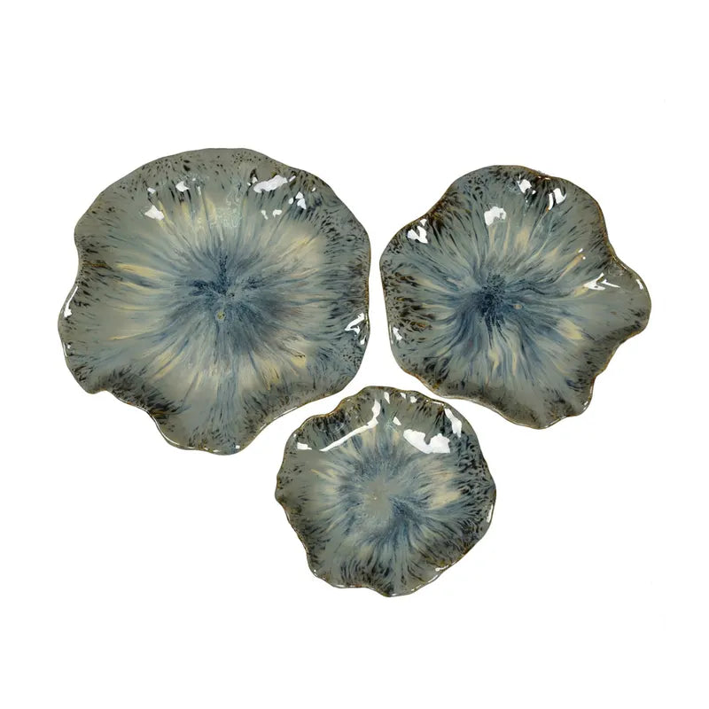 Blue Ceramic Floral Wall Trays S/3