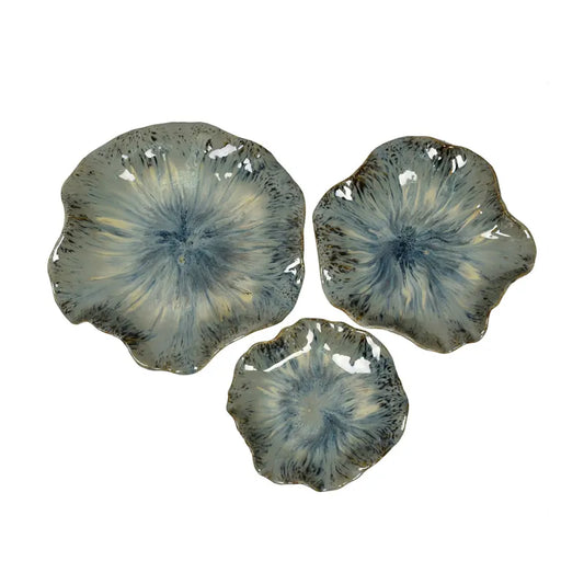 Blue Ceramic Floral Wall Trays S/3
