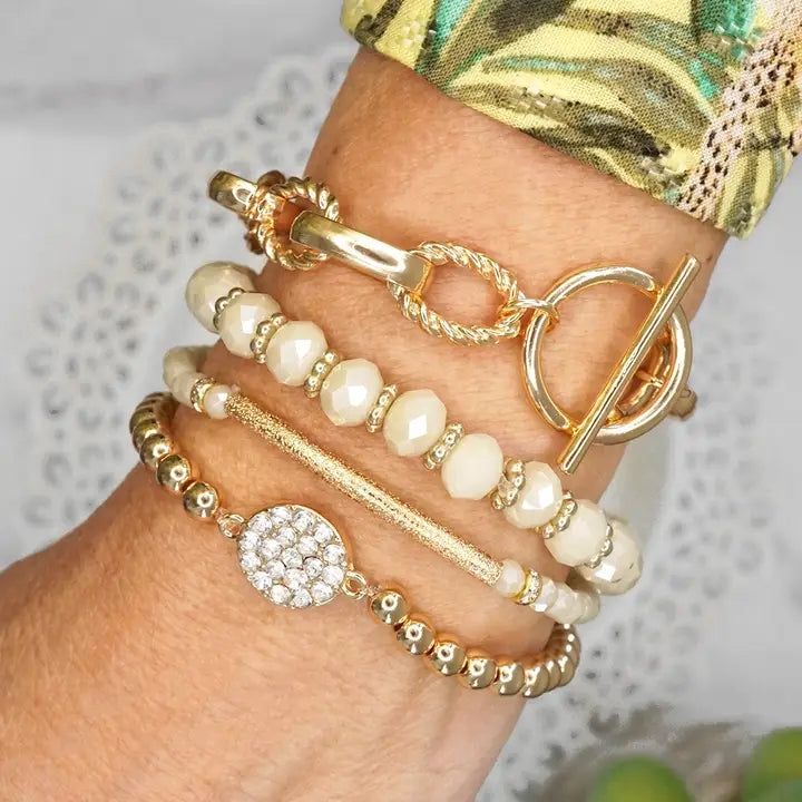 Gold Set of 4 Beaded Bracelets