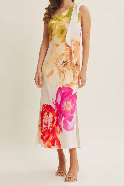 Bright One Shoulder Floral Dress
