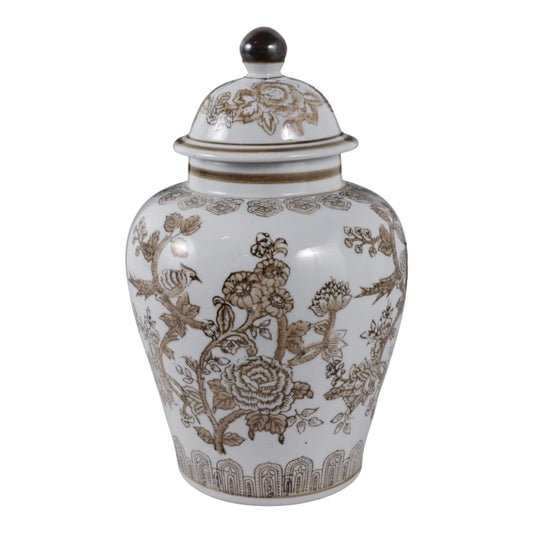 Brown & White Chinoiserie Jar 12"