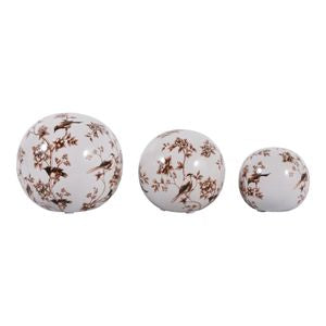 White & Brown Floral Orbs S/3