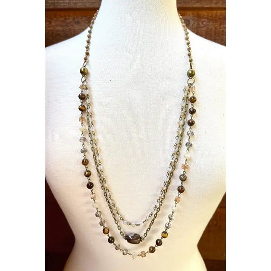 Brown Stone Layered Beaded Necklace