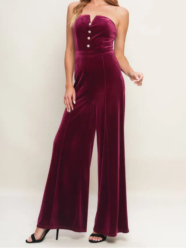Burgundy Velvet Jumpsuit