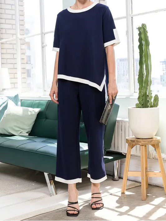 Navy Blue Asymmetric Pant Set