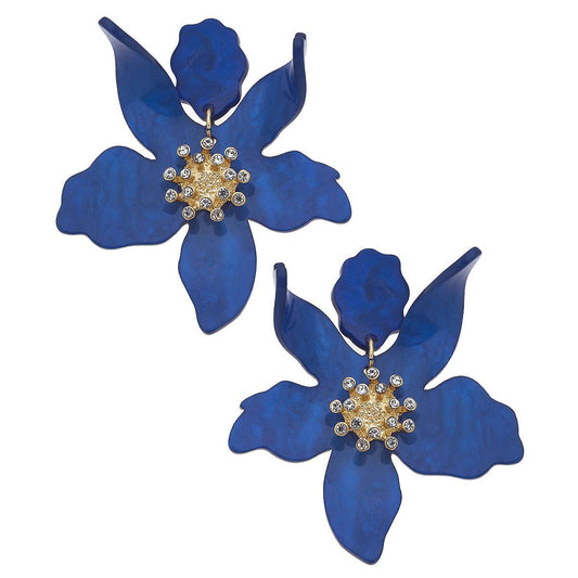 Flower Statement Earrings: Blue