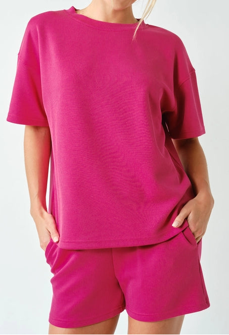 Plum Ribbed Short Set