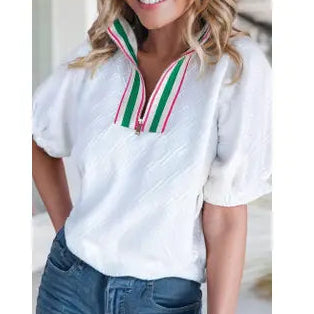 Collard Pink & Green Zip-Up Top
