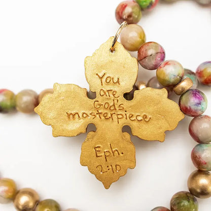 18" Pink & Green Cross Necklace