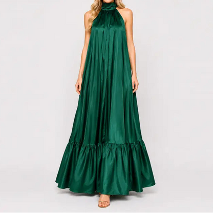 Green Satin Halter Maxi Dress
