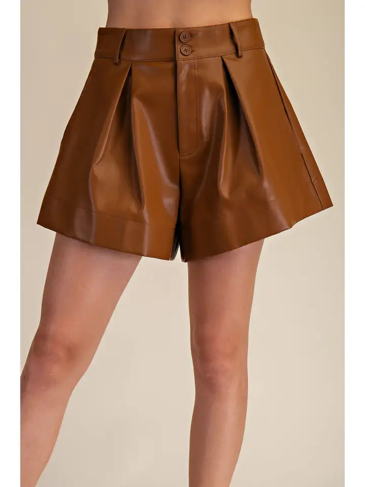 Camel High Waist Pleated Shorts