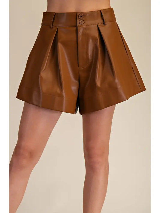 Camel High Waist Pleated Shorts