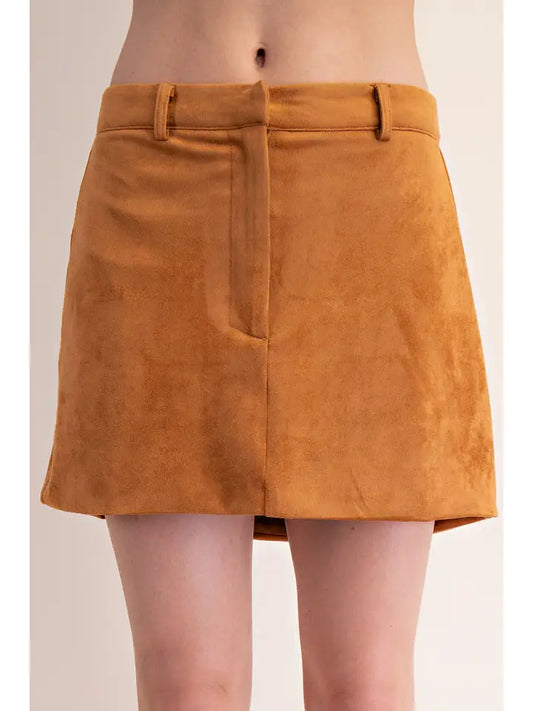 Camel Suede Mini Skirt