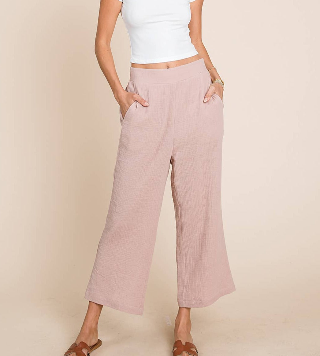 Rose Cotton Cropped Pants