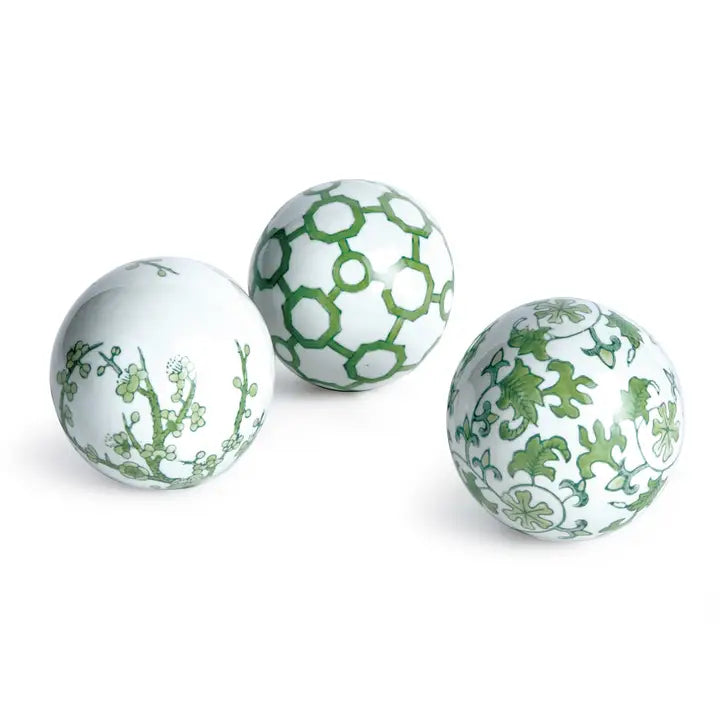 Green & White Geometric Orbs S/3