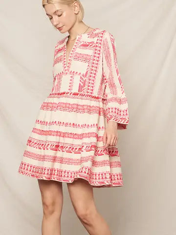 Embroidered 3/4 Sleeve Mini Dress