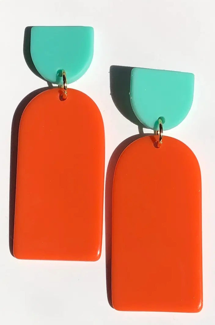 Tangerine Geometric Drop Earrings