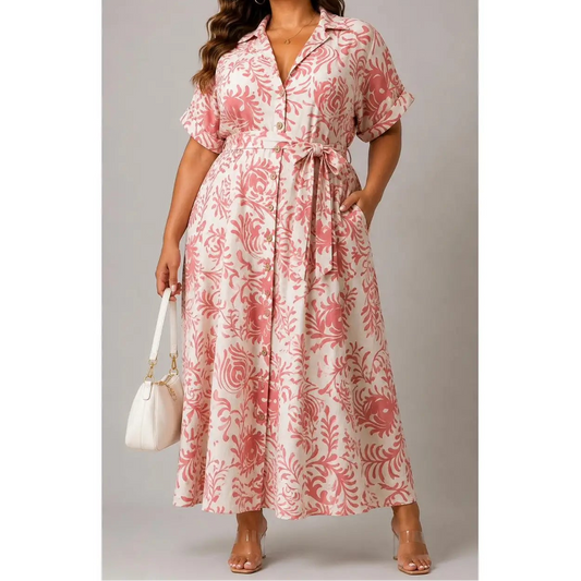 Plus Size Coral Bloom Maxi Dress