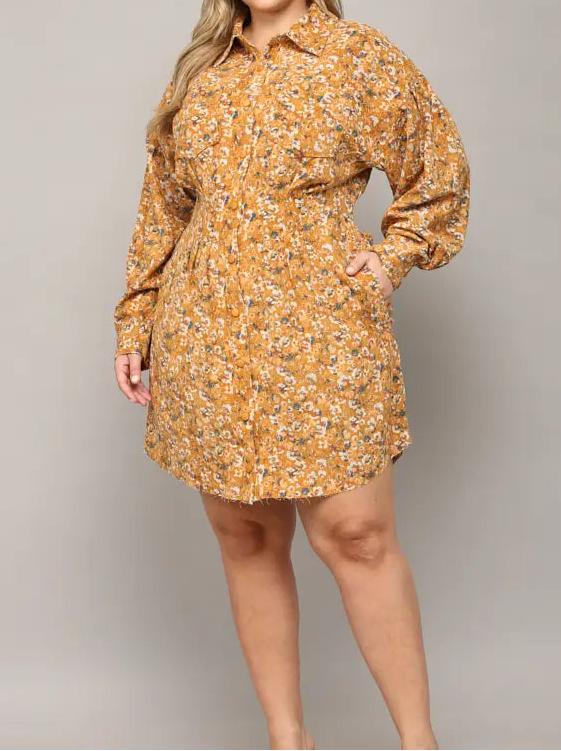 Floral Print Corduroy Plus Dress