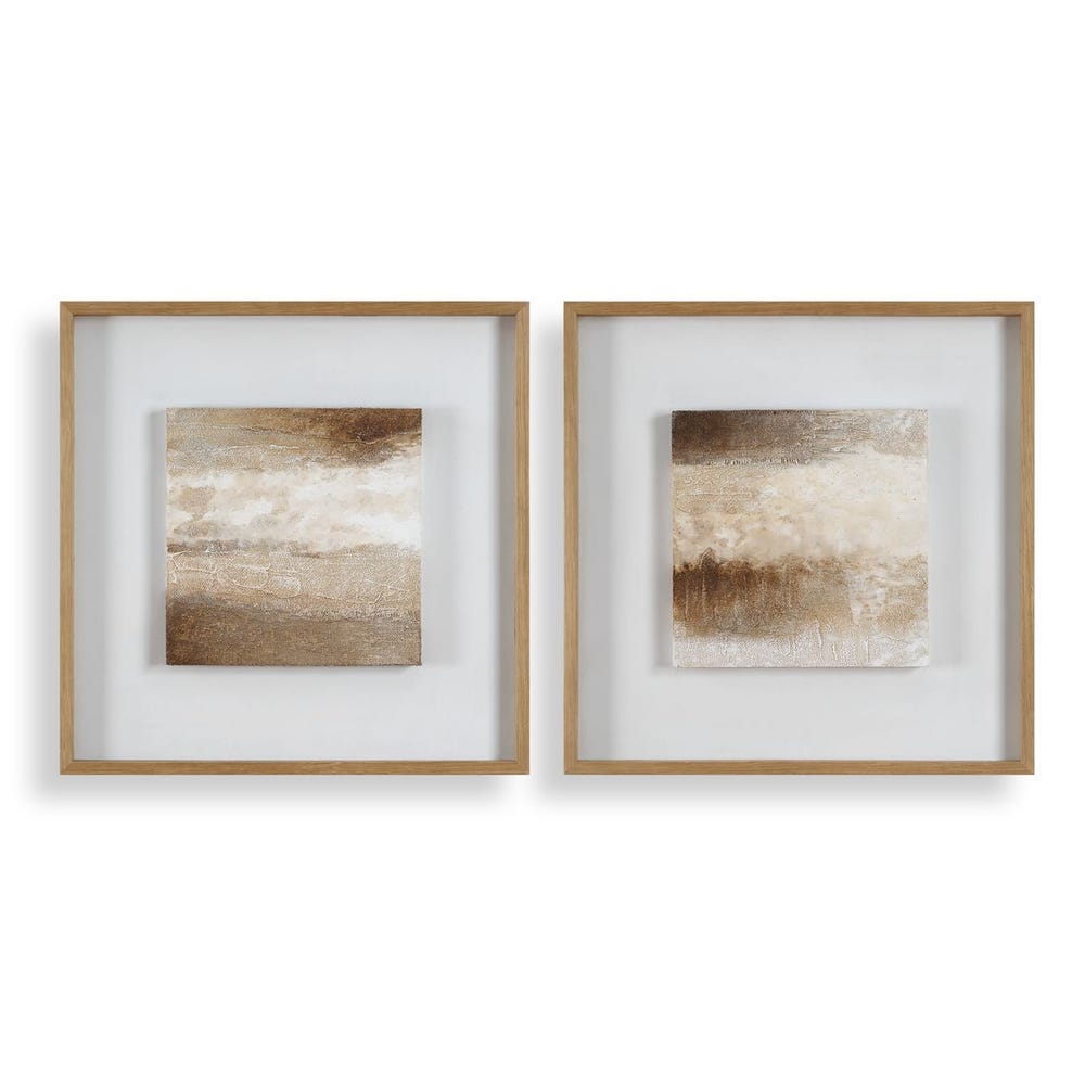 Cream & Rust Wood Frame Art S/2