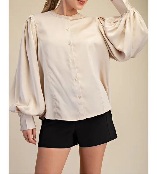 Cream Long Sleeve Satin Top