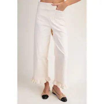 Cream Ruffle Hem Pants