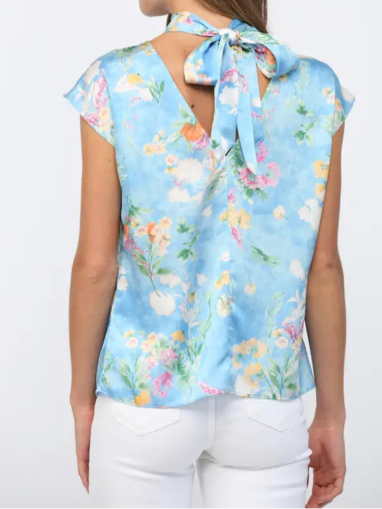Blue Satin Floral Top